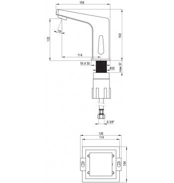 SENSOR Washbasin Tap Technical Drawing