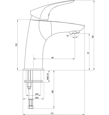 CYNIA Washbasin Tap - ECO-Aerator 4.5 l/min Technical Drawing CYNIA Washbasin Tap - ECO-Aerator 4.5 l/min Technical Drawing