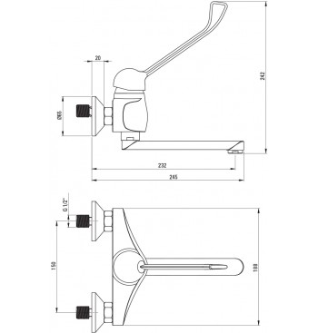 VITAL Washbasin Tap, Wall-Mounted, With Clinic Lever
