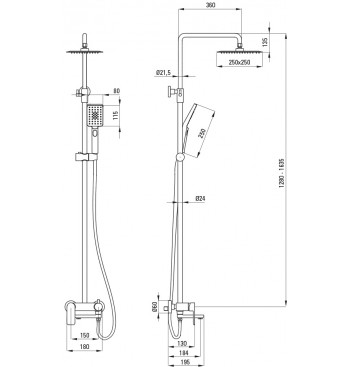 ALPINIA Shower Column, With Bathtub Mixer - Movable Spout